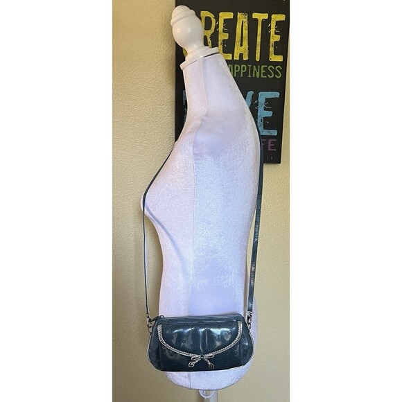 Brighton Handbags - Brighton Small Leather Crossbody Teal Blue Silver Metallic Flower Embossed